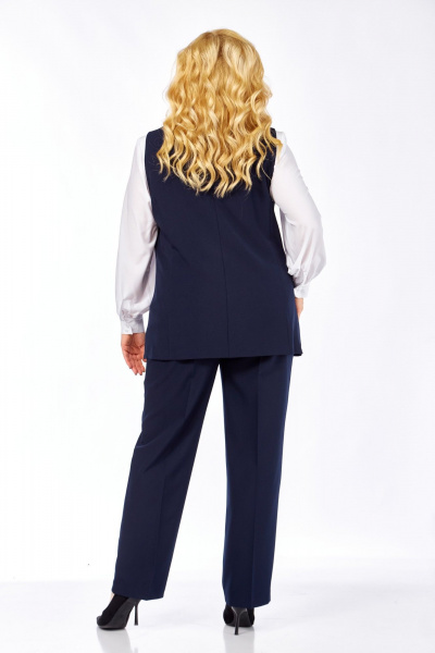 Деловой комплект из блузы, жилета и зауженных брюк из текстиля Элль-стиль 2132/5 темно-синий - фото 8