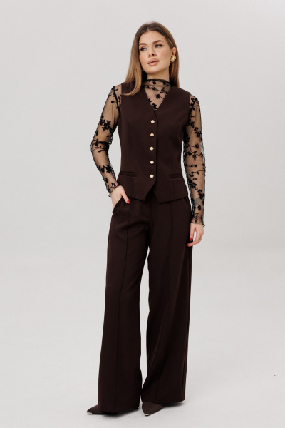 Брюки, жилет, лонгслив Amberа Style 3019 шоколад - фото 1