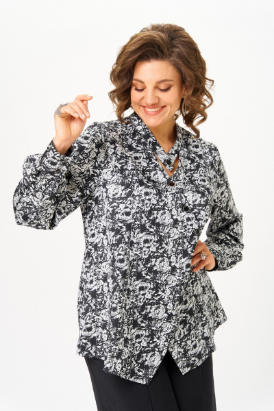 Блуза Michel chic 796 черно-белый_розы - фото 2