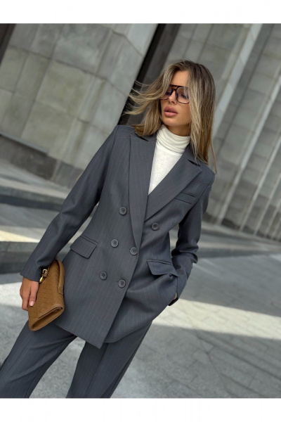 Брюки, жакет KORTNI 22Р11/20BR10 серый в голубую полоску - фото 9