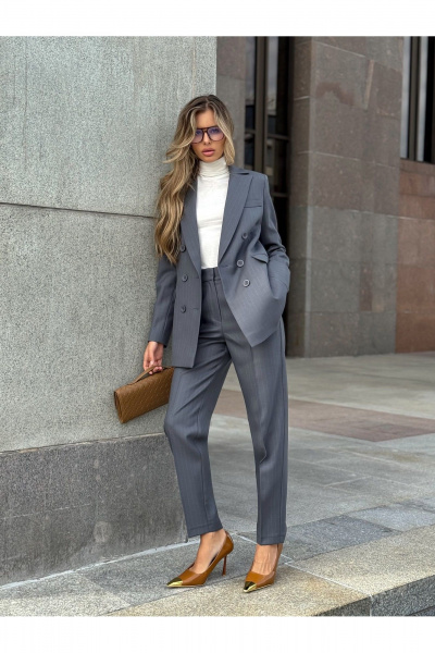 Брюки, жакет KORTNI 22Р11/20BR10 серый в голубую полоску - фото 7