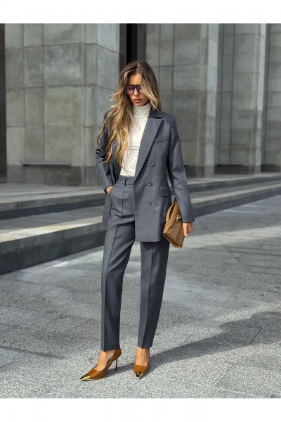 Брюки, жакет KORTNI 22Р11/20BR10 серый в голубую полоску - фото 4