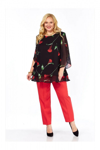 Блуза, брюки Элль-стиль 2213/11 черный_красный - фото 8