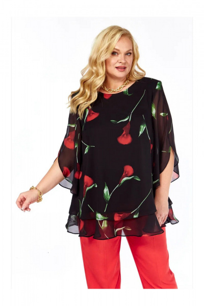 Блуза Элль-стиль 2213/11а черный_принт_цветы - фото 2