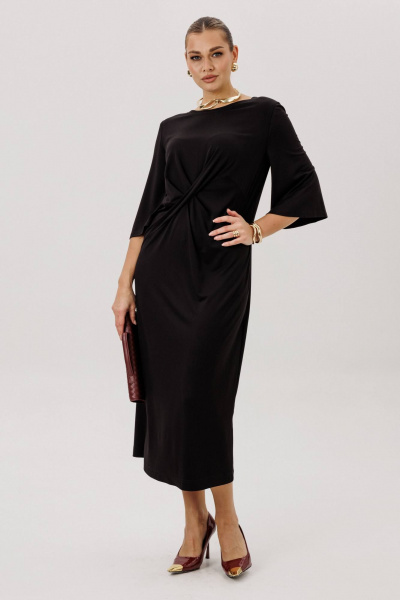 Черное платье с драпировкой и эффектным вырезом нарядное Fantazia Mod 4970 - фото 1