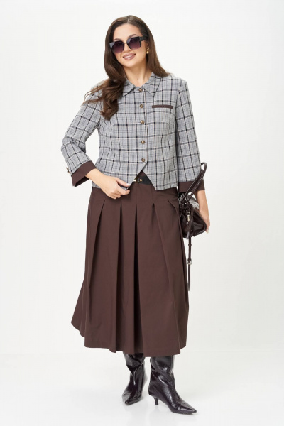 Жакет, юбка Karina deLux M-1418 серо-коричневый - фото 3