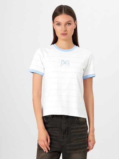 Футболка Mark Formelle 112936/24-33216П-5-2 голубая_полоска_на_белом_592_D_вышивка - фото 1