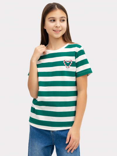 Футболка Mark Formelle 117835/22/24333ПП-0 молочно_зеленая_полоска_2_сл_на_пол_ТП - фото 1