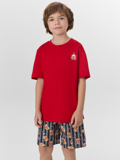 Футболка, шорты Mark Formelle 563329/25-33883ПП-14 спелая_вишня_капибары_на_графитовой_полоске_3_сл_ - фото 1