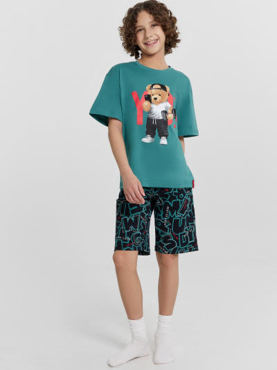 Футболка, шорты Mark Formelle 563327/24-30791ПП-0 малахит_буквы_на_черном_3_сл_на_пол_Д - фото 1