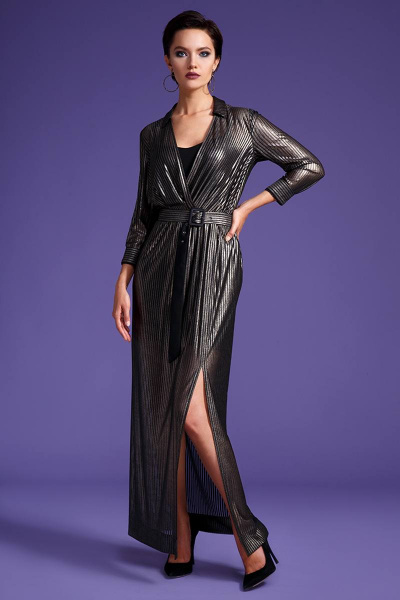 Платье LaVeLa L1896 черный/золото/полоска - фото 1