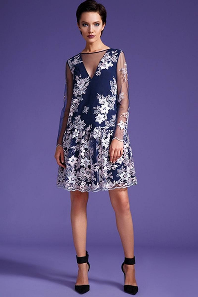Платье LaVeLa L1892 синий/цветы_розовые - фото 2