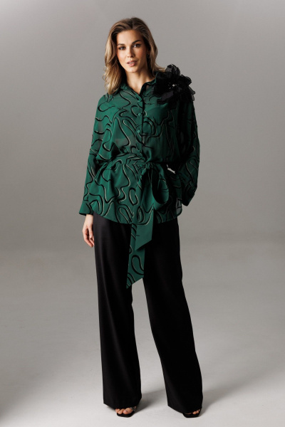Блуза, брюки Ларс Стиль 1192 черный-зеленый - фото 6