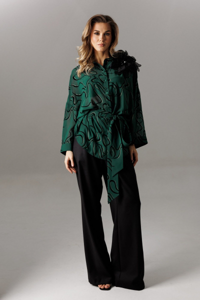 Блуза, брюки Ларс Стиль 1192 черный-зеленый - фото 3