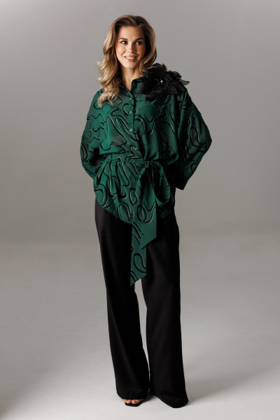 Блуза, брюки Ларс Стиль 1192 черный-зеленый - фото 1