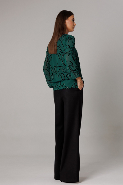 Блуза, брюки Ларс Стиль 1164 черный-зеленый - фото 4