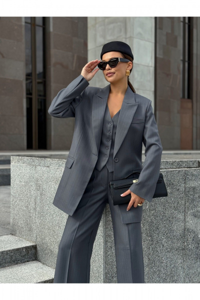 Жакет KORTNI 21Р7 серый в голубую полоску - фото 3