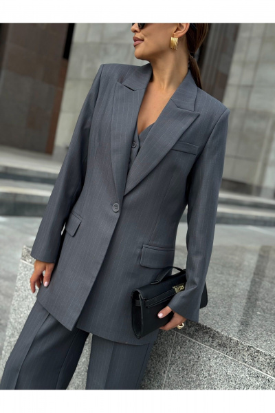 Брюки, жакет, жилет KORTNI 21Р7/11G2/19BR11 серый в голубую полоску - фото 13