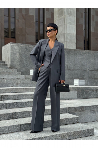 Брюки KORTNI 19BR11 серый в голубую полоску - фото 1