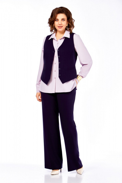 Блуза, брюки, жилет Ольга Стиль С-979 темно-синий_клетка - фото 3