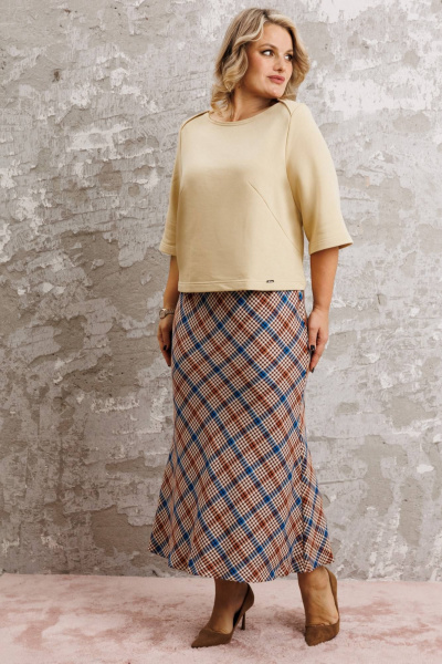 Блуза, юбка Anastasia 1174 сливочный/клетка - фото 3