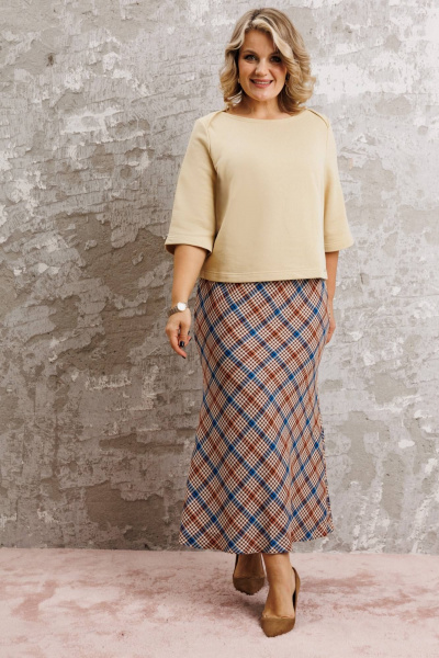 Блуза, юбка Anastasia 1174 сливочный/клетка - фото 2