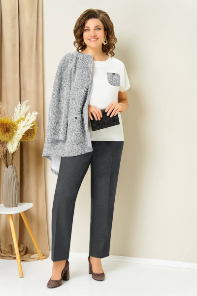 Блуза, брюки, жакет VOLNA 1439 бело-графитовый - фото 5
