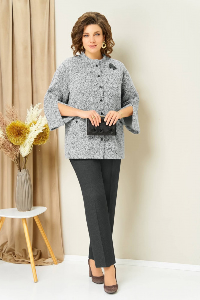 Блуза, брюки, жакет VOLNA 1439 бело-графитовый - фото 4