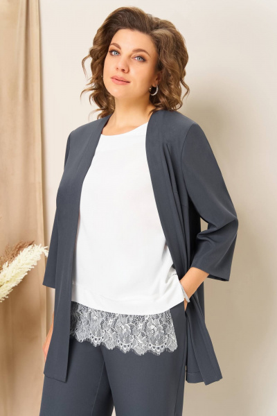 Блуза, брюки, жилет VOLNA 1458 графитно-голубой - фото 7