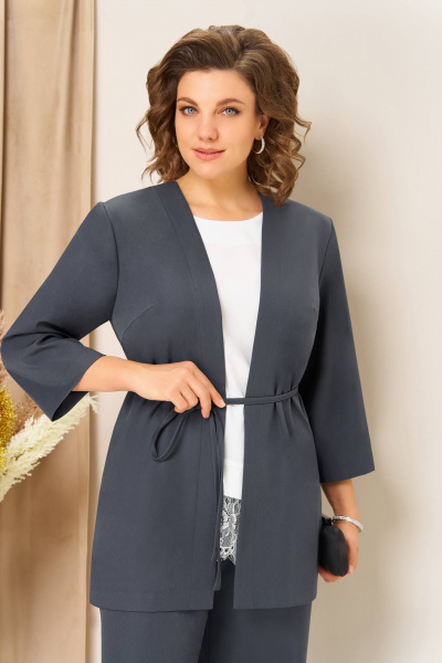 Блуза, брюки, жилет VOLNA 1458 графитно-голубой - фото 6