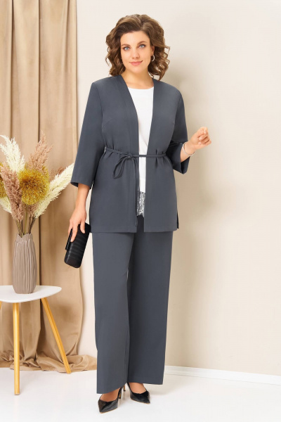 Блуза, брюки, жилет VOLNA 1458 графитно-голубой - фото 5