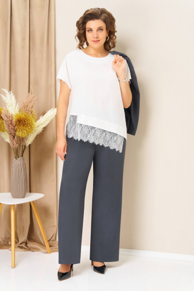 Блуза, брюки, жилет VOLNA 1458 графитно-голубой - фото 4