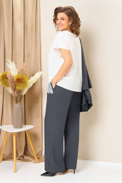 Блуза, брюки, жилет VOLNA 1458 графитно-голубой - фото 3