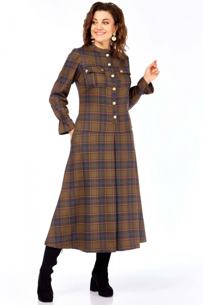 Платье Celentano 5075 бежево-красная_клетка - фото 5