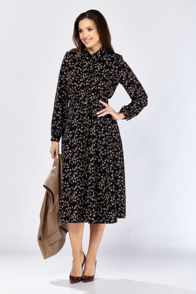 Жилет, платье Милора-стиль 1380/1 черный+капучино_цветы - фото 2