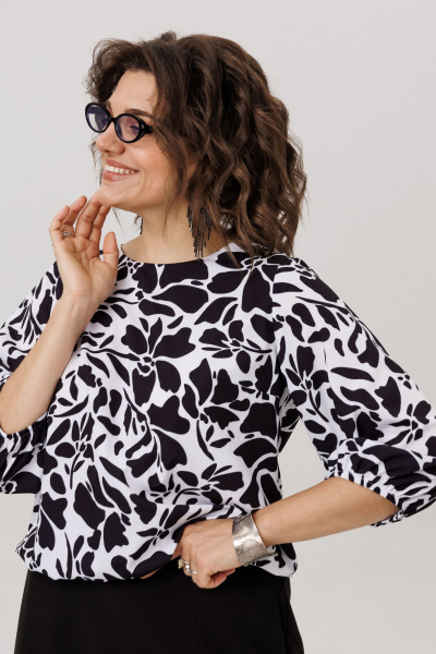Блуза Anelli 1779 черно-белые_цветы - фото 6