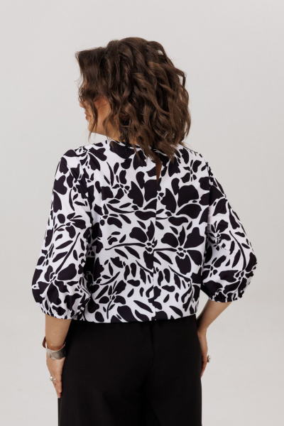 Блуза Anelli 1779 черно-белые_цветы - фото 5