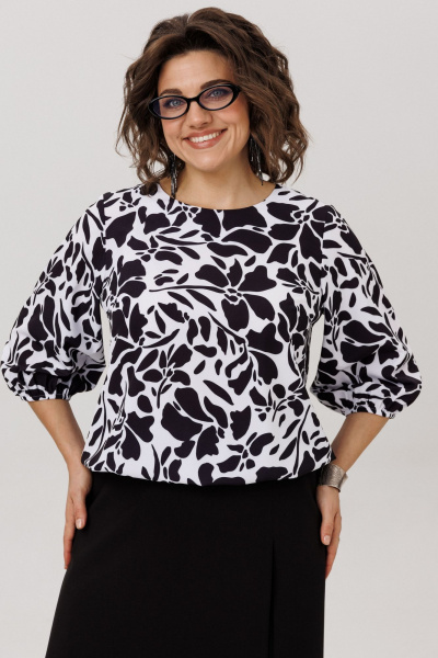 Блуза Anelli 1779 черно-белые_цветы - фото 2