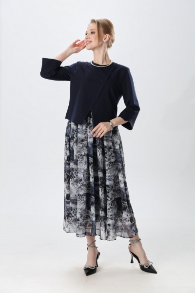 Платье NikVa 1007-2 индиго и серая абстракция - фото 3