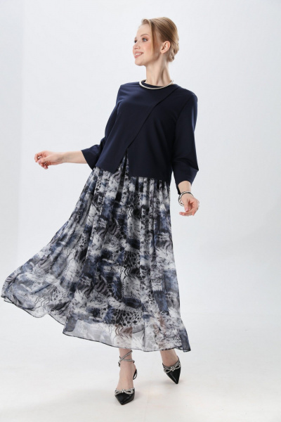 Платье NikVa 1007-2 индиго и серая абстракция - фото 2