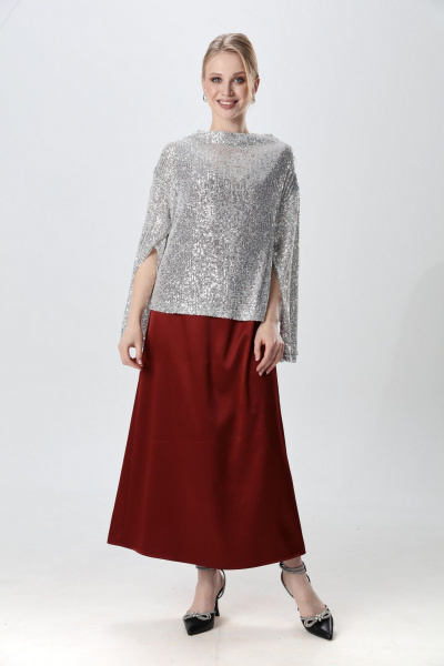 Джемпер, платье NikVa 1013-1 серебро и бордо - фото 12