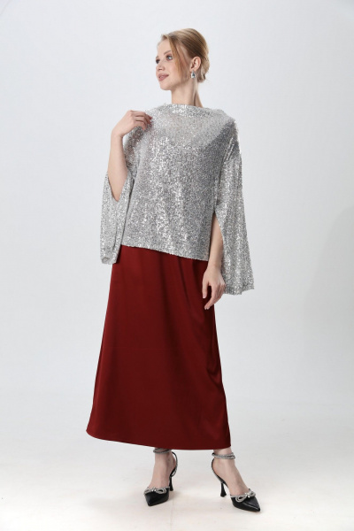 Джемпер, платье NikVa 1013-1 серебро и бордо - фото 10