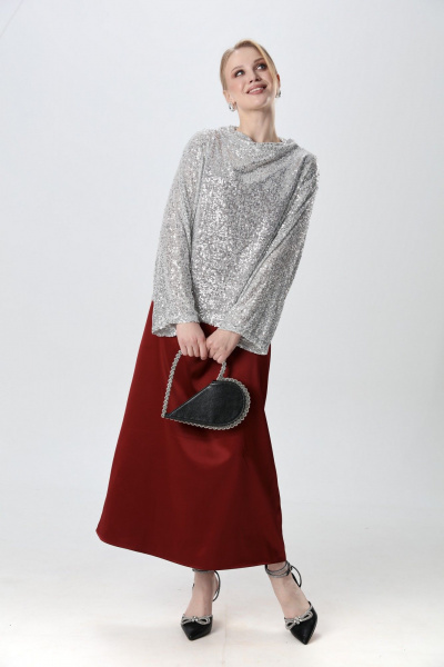 Джемпер, платье NikVa 1013-1 серебро и бордо - фото 6
