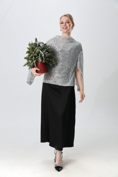 Джемпер, платье NikVa 1013-2 серебро и чёрный - фото 10