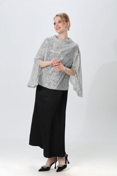 Джемпер, платье NikVa 1013-2 серебро и чёрный - фото 3
