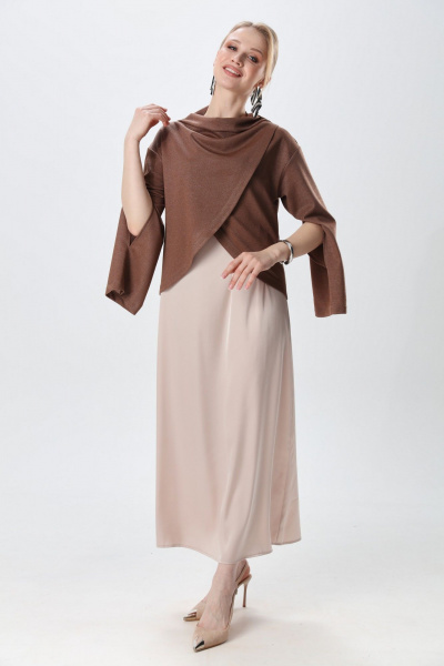 Джемпер, платье NikVa 1015-1 капучино и крем-брюле - фото 8