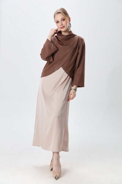 Джемпер, платье NikVa 1015-1 капучино и крем-брюле - фото 1