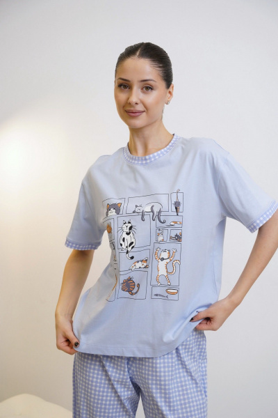 Брюки, футболка Купалинка 42600G.158-164 к.голубой,клетка - фото 6