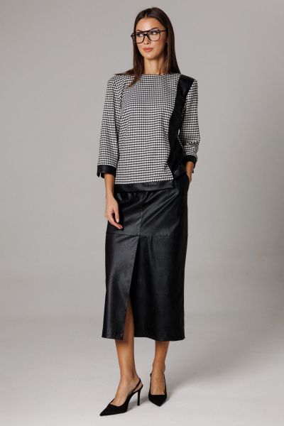 Блуза, юбка Ларс Стиль 1174 молочный-черный - фото 3