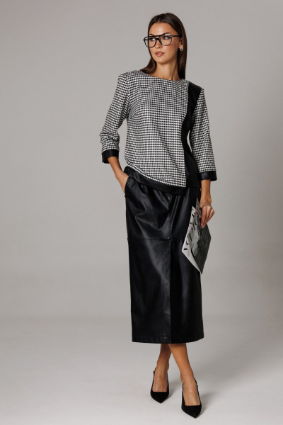 Блуза, юбка Ларс Стиль 1174 молочный-черный - фото 1